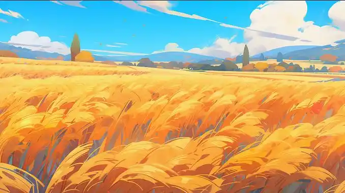 世界粮食日卡通手绘麦穗麦田稻田秋天秋收丰收插画节约粮食芒种