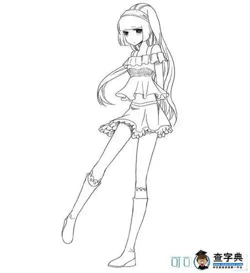 穿迷你裙子的小女孩简笔画