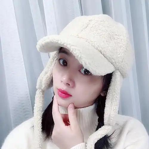 帽子女冬天韩版潮百搭学生甜美可爱护耳帽保暖防风鸭舌帽羊羔绒帽