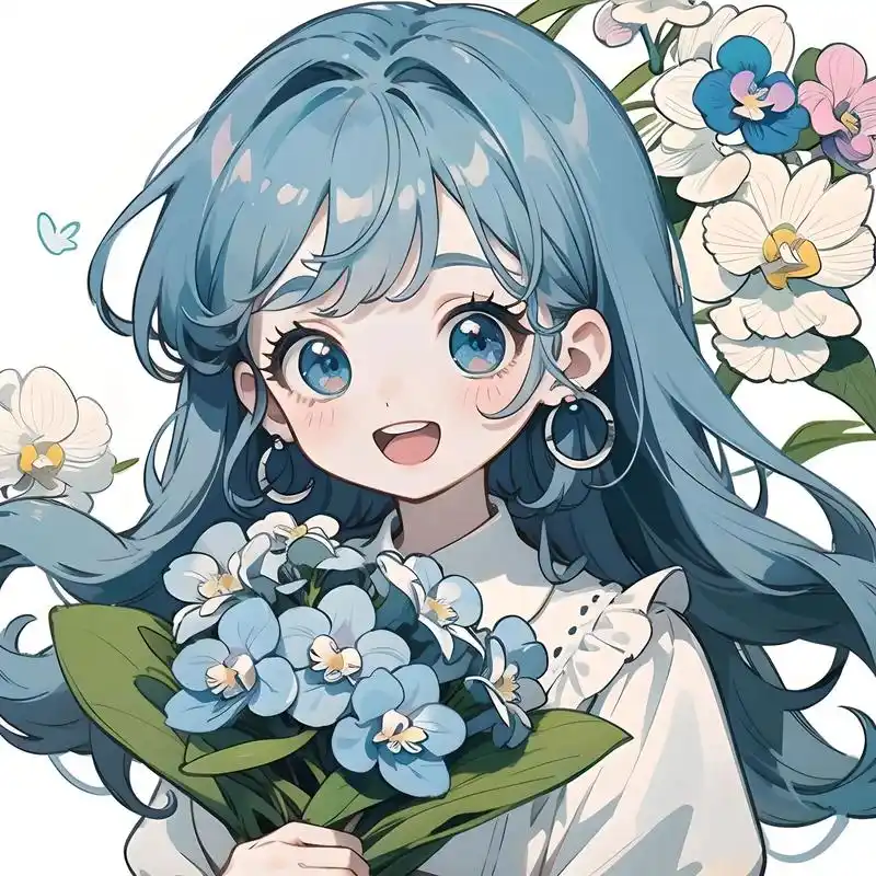 女生头像分享抱着兰花的蓝发女孩.#二次元ai绘画 #治愈画风 - 抖音