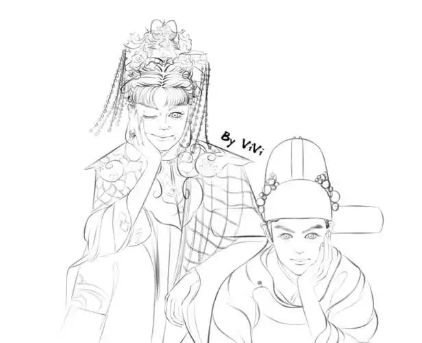 中式婚礼双人线稿