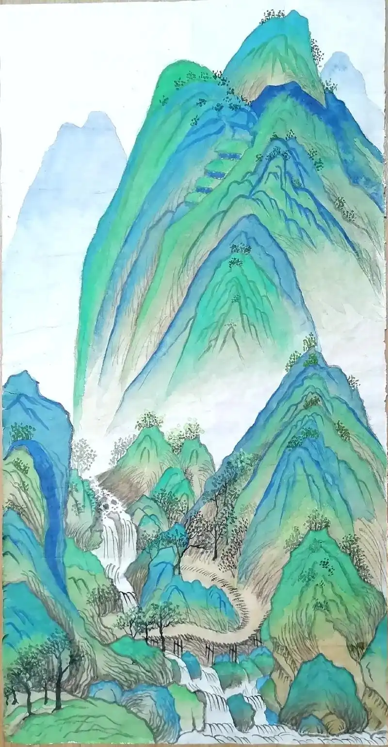 临摹千里江山#千里江山图#国画山水#水墨写意 #大青绿山水# - 抖音