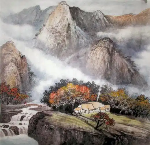 严巍国画作品小桥流水人家