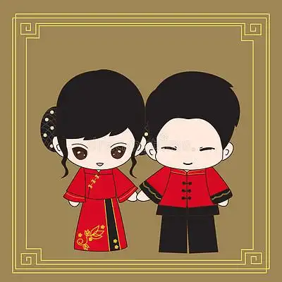 中式婚礼婚纱照情侣卡通形象67544中国模式4452中国风边框复古古典