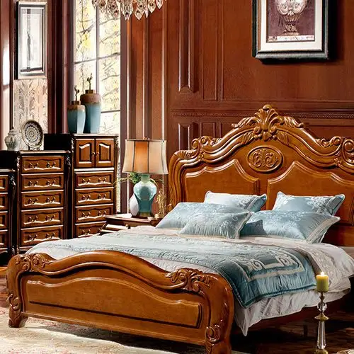高档欧式全实木床8112 新款橡木床1.8米/1.5米双人精品婚床批发图片