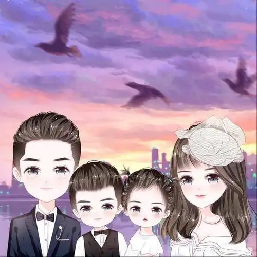 11月再见,用手绘记录幸福,一家四口全家福头像