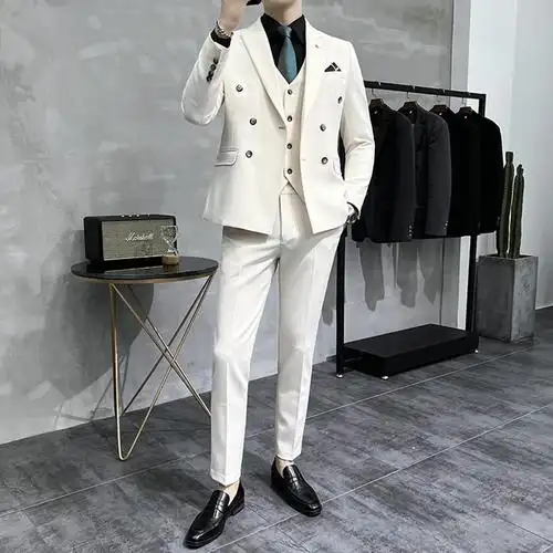 轻熟商务休闲西服套装男韩版帅气新郎结婚礼服感高级感西装三件套