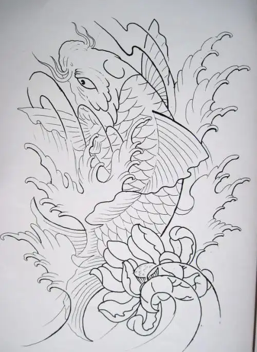 唐门刺青锦鲤纹身手稿 流灵纹身锦鲤简笔画锦鲤