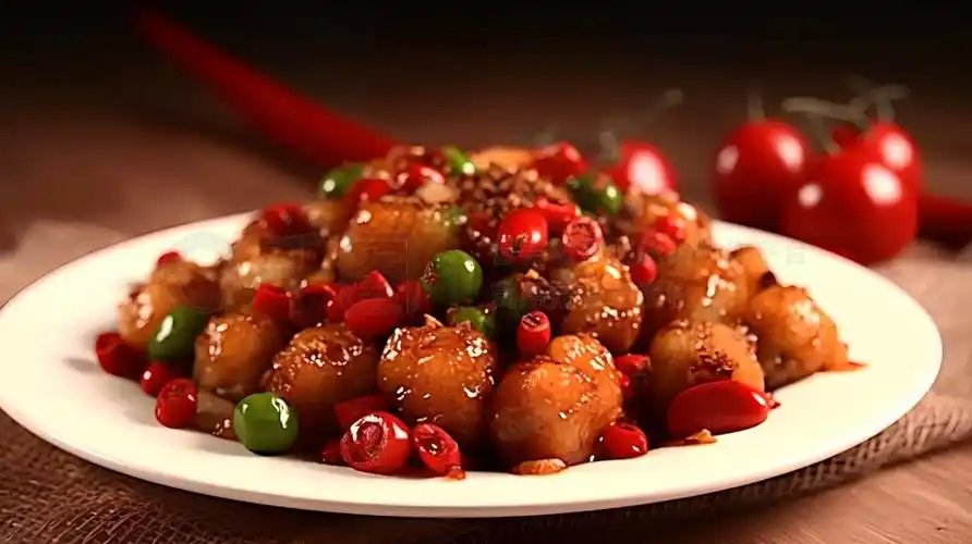 中式小炒菜摄影图片浅红色,充满活力和活力,好吃