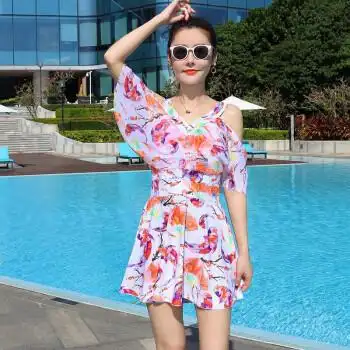 莫代尔泳衣女泡温泉分体裙式遮肚显瘦性感保守学生纯欲风大码游泳富裕