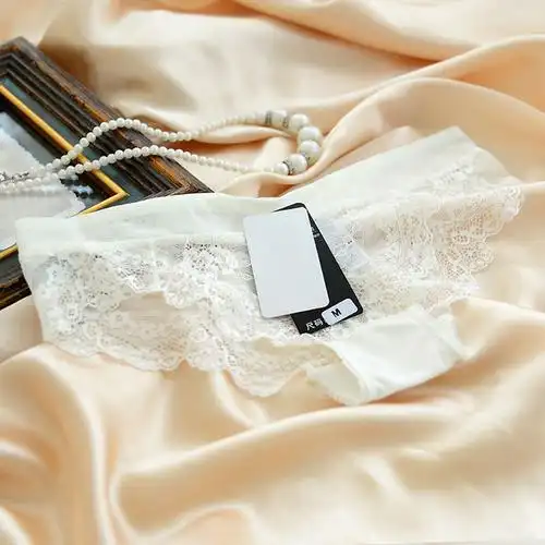 欧美透明蕾丝蝴蝶结舒适性感诱惑中腰白色女士三角内裤大码三角裤白色