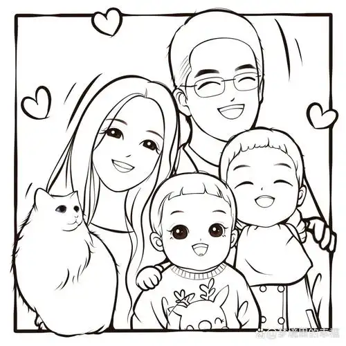 可可爱爱全家福418 幸福一家四口 这组家庭已经是我画的第二张啦,之前