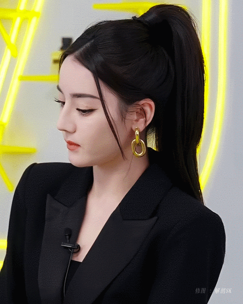 迪丽热巴黑西装##迪丽热巴高马尾黑西装