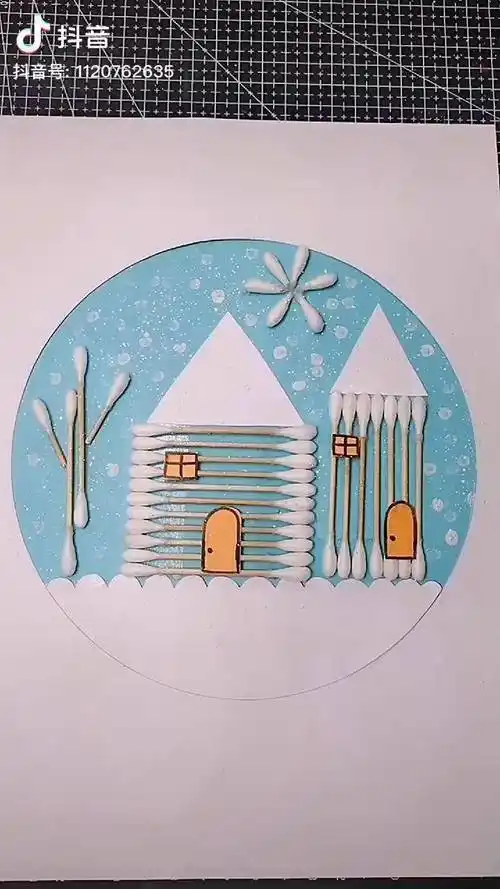 棉棒画冬天学会了这个再也不用担心不会画画了创意美术雪景