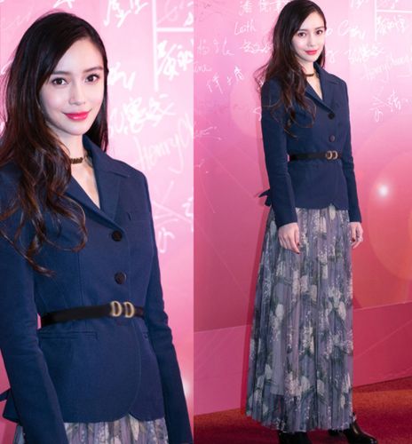 欧美19春新款杨颖baby明星同款蓝色西装长裙西服外套半身裙套装女