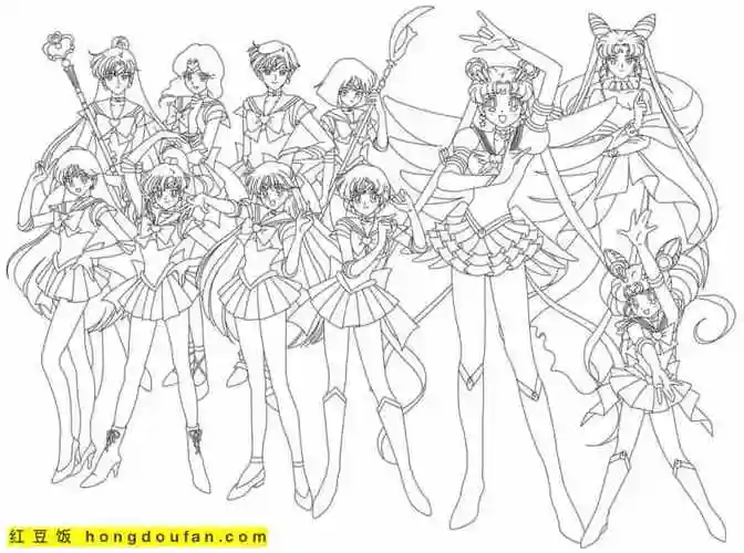 11张公主与王子二次元美少女战士卡通填色图片-红豆饭小学生简笔画