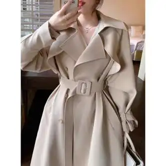 风衣女中长款春秋新款宽松小个子气质大衣英伦风女生大衣外套米白色xs