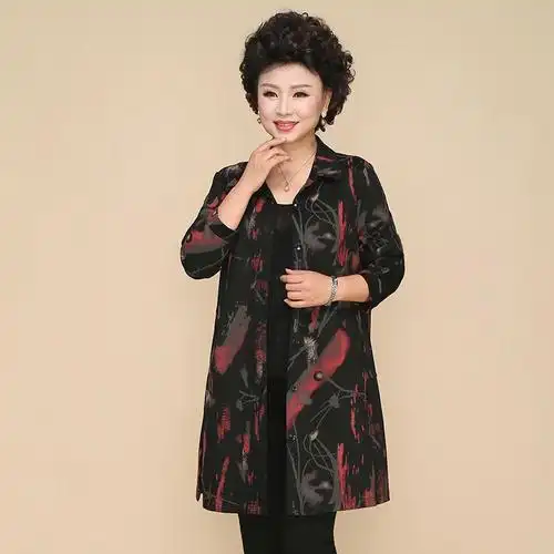 中老年女装春秋装风衣中长款40到50岁妈妈装秋装外套大码长袖上衣
