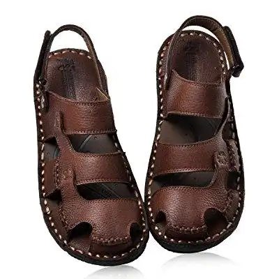 jiewong 捷王 头层牛皮 纯手工 超舒服男士皮凉鞋5117 暗棕 42