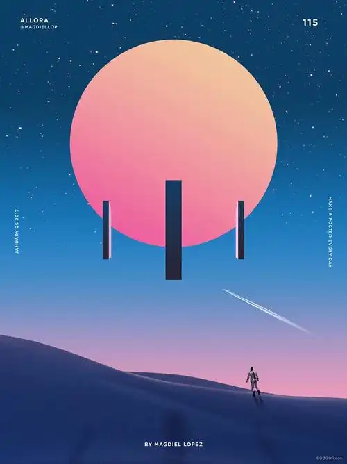 超现实主义23款太空元素的海报作品