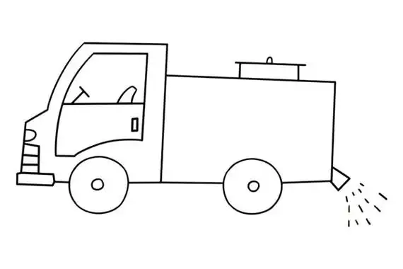 洒水车简笔画幼儿彩色洒水车简笔画步骤图片大全