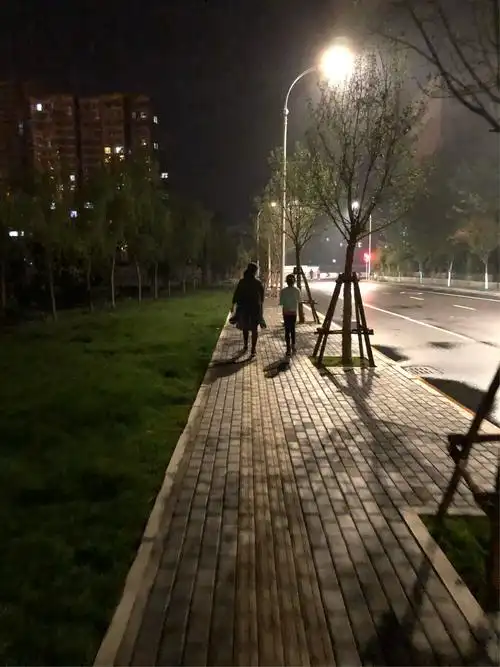 晚上吃完饭后,我和妹妹一起去门口的小公园散步.