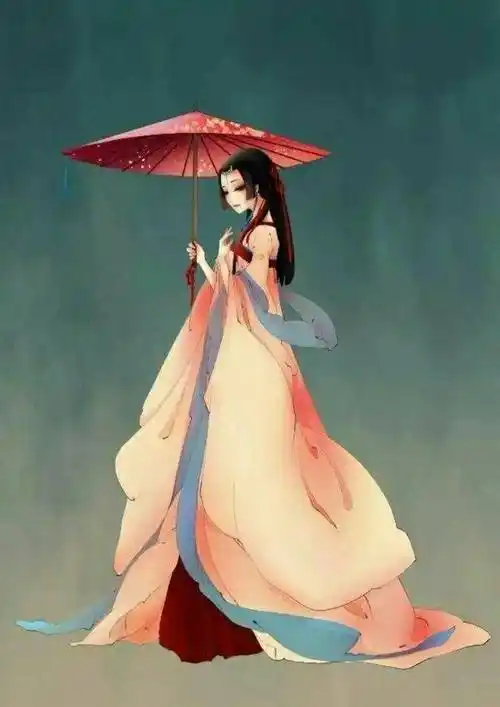 古风打伞女子抱鹿图