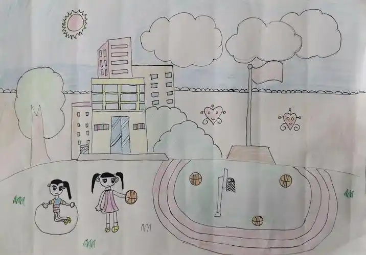 《美丽的校园生活》儿童画