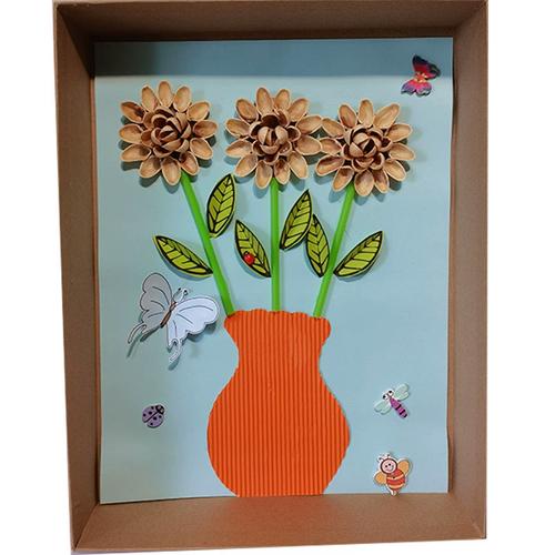 鞋盒盖画变废为宝坚果壳花瓶玉米叶废旧利用环保手工玉米粒