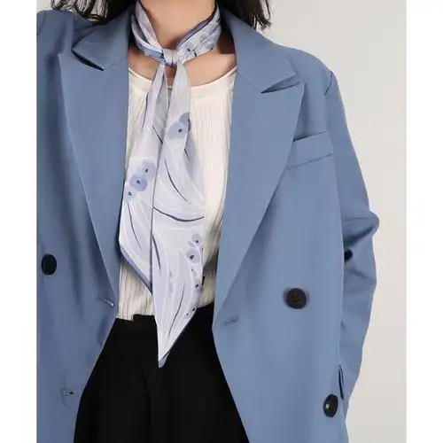 「知雾x设计师」高级黛蓝色丝巾小长条女扎马尾发带绑包腰带领巾