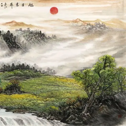 王友金客厅办公室大尺寸横幅山水画《旭日东升》 - 写意山水画 - 99