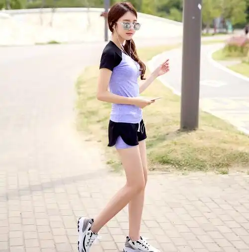 瑜伽裤 夏季跑步健身裤女健身服 假两件运动修身短裤 瑜伽服