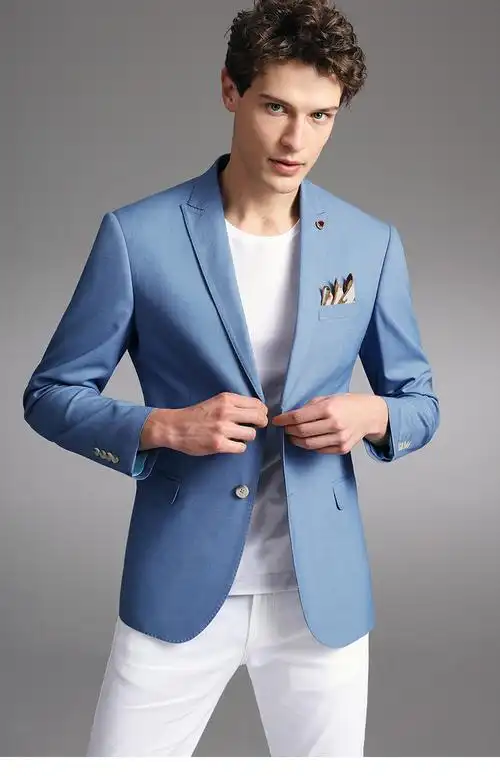 西装套装男结婚新郎礼服伴郎服商场同款天蓝色上衣裤子西裤码数请备注