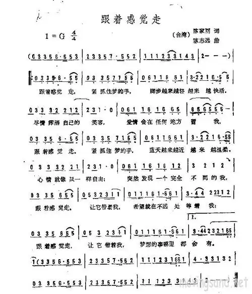 跟着感觉走 歌谱 简谱