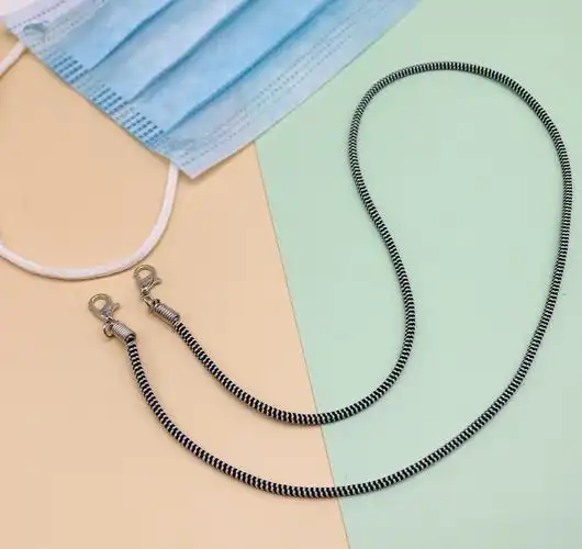 厂家直供口罩配饰 ins条纹双色弹力挂脖防丢口罩绳 口罩编织挂绳