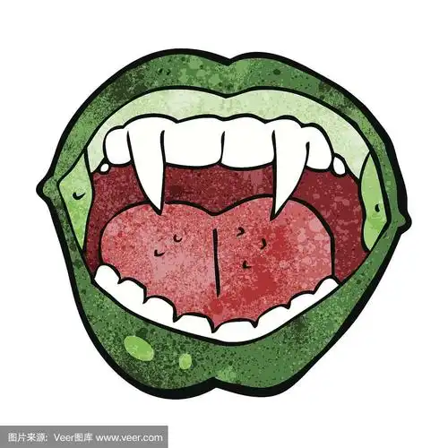 吸血鬼,人的嘴,卡通,尖牙,可爱的