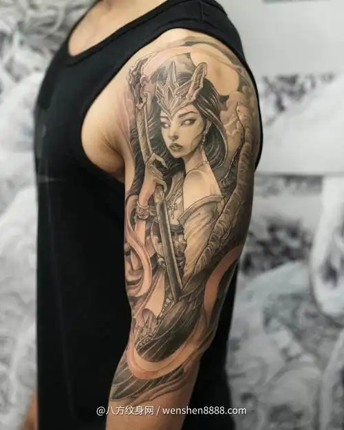 手臂纹身图案艺伎,艺伎线条纹身图案大全-图片大观-奇异网