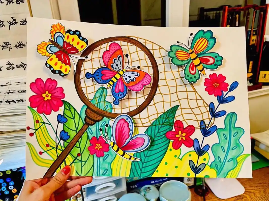 《捕捉蝴蝶啦》春暖花开时去野外感受大自然##少儿创意绘画 # - 抖音