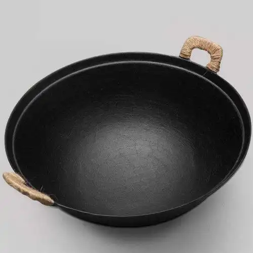 铸铁锅大铁锅炒菜锅煤气灶加深圆底生铁锅家用老式双耳炒锅具