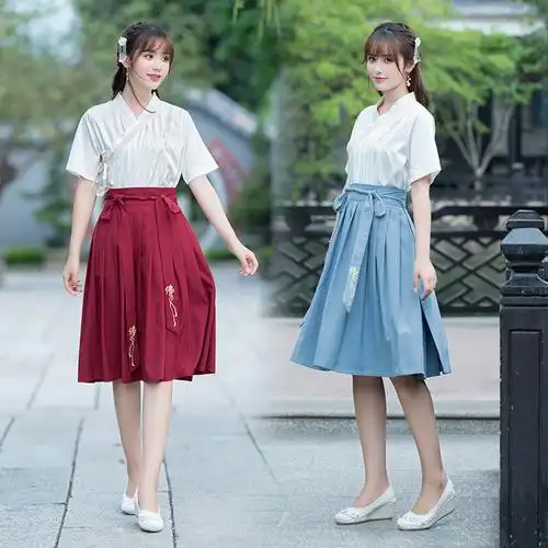 改良汉服女夏装中国风学生套装古代衣服古装女交领上衣日常短裙子yy