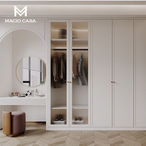 玛格(macio)定制衣柜卧室法式奶油风开放式实木衣帽间定做衣橱整体
