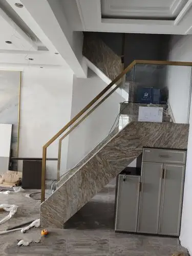 不锈钢拉丝钛金扶手,玻璃楼梯护栏,玻璃楼梯栏杆,轻奢风格护栏