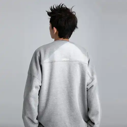 grinch1928gaha复古小卫印花廓形圆领卫衣男抓绒灰色卫衣