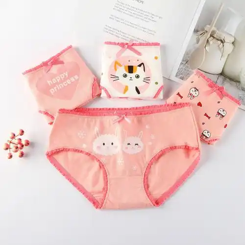 儿童女内裤棉三角裤可爱卡通虾粉色小兔清新萌萌学生女生内裤