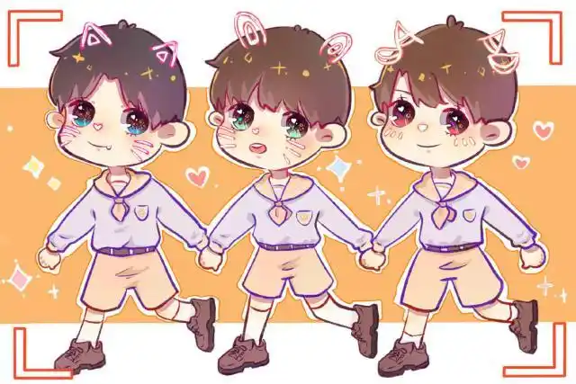 饭绘星星男孩tfboys,三个小团子手拉手一起走