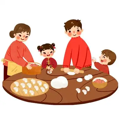 全家福春节包饺子卡通人物跨年贺岁活动png素材