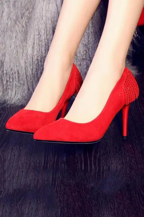 新款婚鞋女红色高跟鞋细跟单鞋