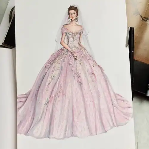 时装绘画 服装手稿 手绘 晚礼服 秀场 作者@eris tran