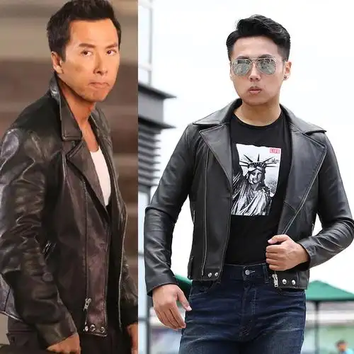 一折绵衣外套_秋冬男士甄子丹同款翻领真绵羊皮衣机车立领修身夹克