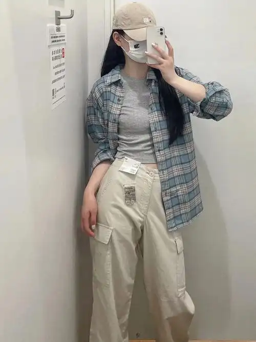 韩系2024新款格子衬衫女学生内搭叠穿宽松显瘦百搭打底衬衣外穿 - 17